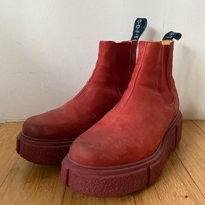 John Fluevog Red Platform Chelsea Boots